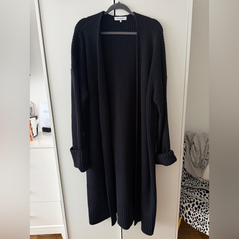 Women's Black Open-Front Duster Cardigan